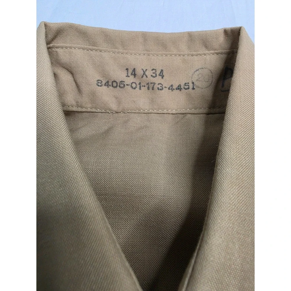 Men's Uniform Shirt 14x34 Khaki Wool Rifle Patch Button-Up Military Lot of 2